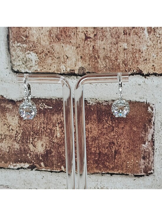 Estate Jewelry - THAI FAS 925 Sterling Silver Halo CZ Leverback Earrings – Elegant Sparkle